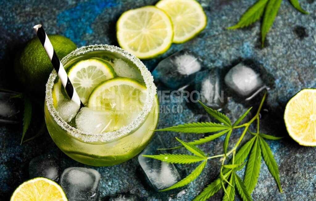 Lime cocktails with marijuana and rum