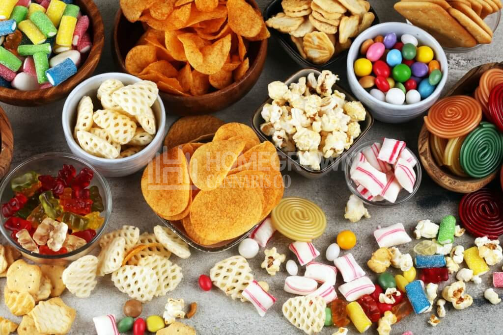 Salty snacks and candy sweets